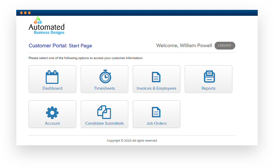 Software screenshot displaying a 'Customer Portal'