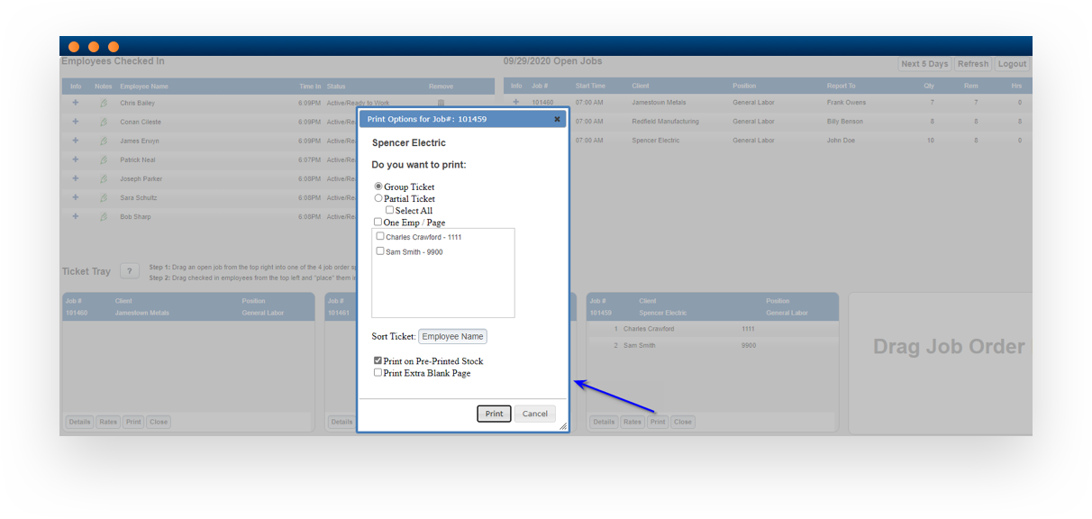 Software screenshot illustrating labor dispatch module functionality