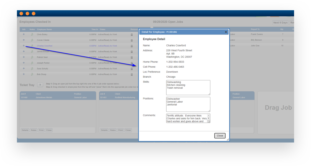 Software screenshot illustrating labor dispatch module functionality