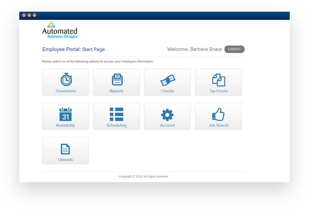 Software screenshot displaying an 'Employee Portal'