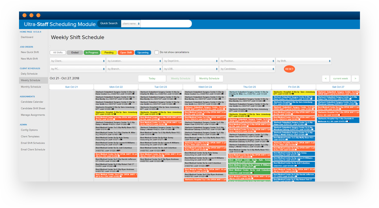 Software screenshot displaying a scheduling dashboard