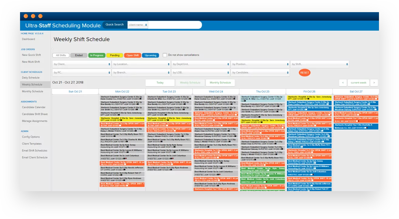 Software screenshot displaying a scheduling dashboard